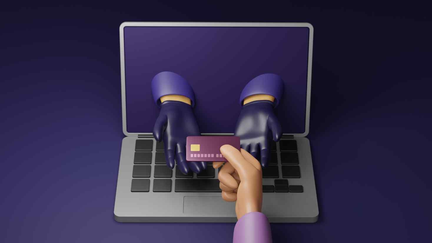 Image of hands reaching out of a computer to steal someone's identity, for the blog post how identity verification tools shield against fraud